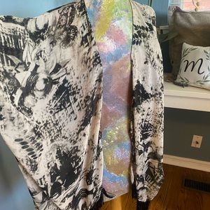 Charcoal and cream kimono silky with fringe bottom